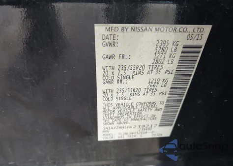 2015 Nissan Murano Platinum from USA, damaged, VIN 5N1AZ2MH5FN239217